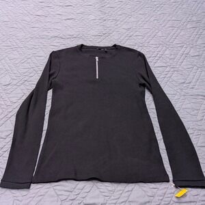 ASOS Design Mens Medium Quarter Zip Shirt Long Sleeve Black Waffle Knit